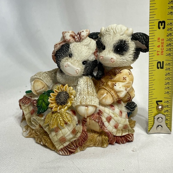 Cute 3” Mary’s Moo Moos Cows Calves Autumn Harvest Sunflowers Decor Figure guc - Picture 2 of 8